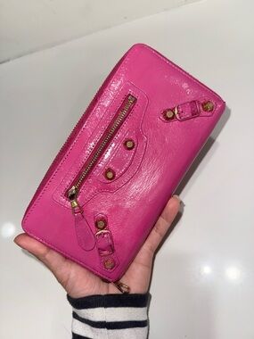 Balenciaga City Pink Zip-Around Leather Wallet